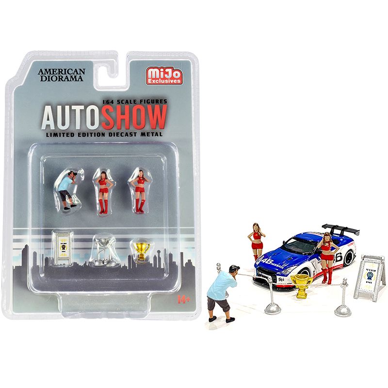 Auto Show Diecast Set of 6 pieces (3 Figurines and 3 Accessories) for 1